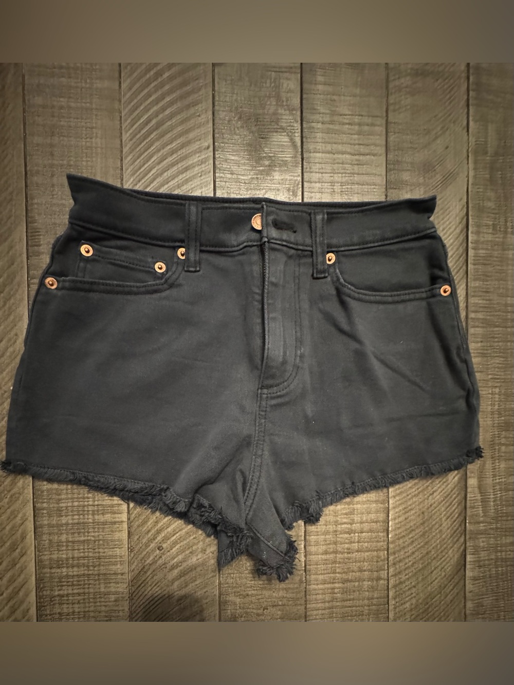 PINK Victoria's Secret Black Frayed Hem High-Rise Denim Shorts
